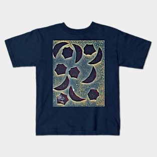 Dark Blue Half Moon and Star Pattern Kids T-Shirt